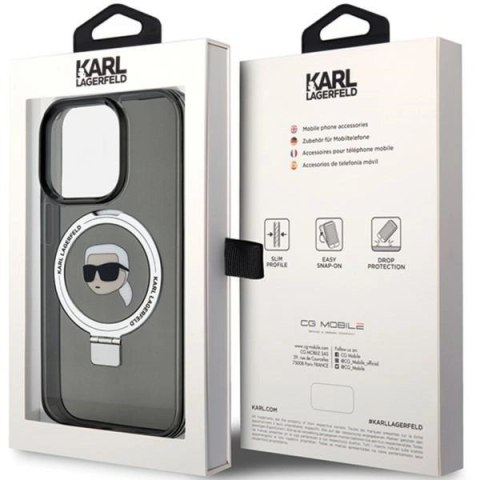Etui Karl Lagerfeld Ring Stand Karl Head MagSafe do iPhone 15 Pro Max - czarne Etui Karl Lagerfeld Ring Stand Karl Head MagSafe do iPhone 15 Pro Max - czarne