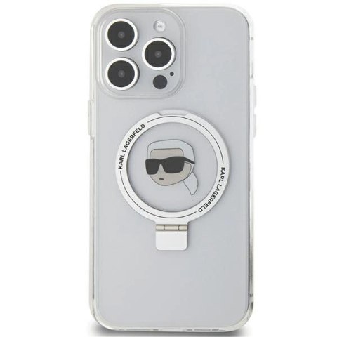 Etui Karl Lagerfeld Ring Stand Karl Head MagSafe do iPhone 15 Pro - białe