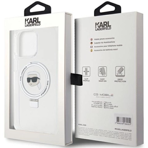 Etui Karl Lagerfeld Ring Stand Karl Head MagSafe do iPhone 15 Pro - białe