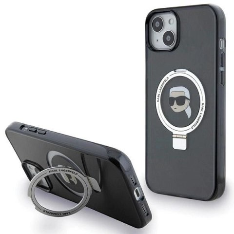 Etui Karl Lagerfeld Ring Stand Karl Head MagSafe do iPhone 15 - czarne Etui Karl Lagerfeld Ring Stand Karl Head MagSafe do iPhone 15 - czarne