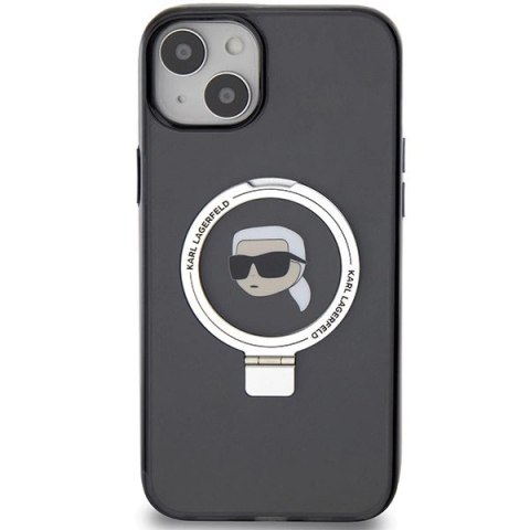 Etui Karl Lagerfeld Ring Stand Karl Head MagSafe do iPhone 15 - czarne Etui Karl Lagerfeld Ring Stand Karl Head MagSafe do iPhone 15 - czarne