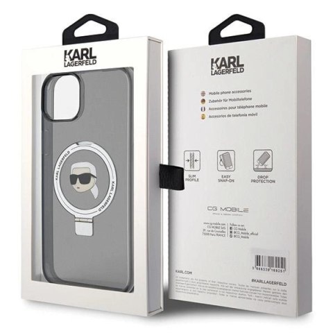 Etui Karl Lagerfeld Ring Stand Karl Head MagSafe do iPhone 15 - czarne Etui Karl Lagerfeld Ring Stand Karl Head MagSafe do iPhone 15 - czarne