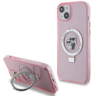 Etui Karl Lagerfeld Ring Stand Karl&Choupettte MagSafe do iPhone 15 Plus - różowe