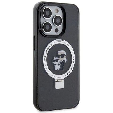 Etui Karl Lagerfeld Ring Stand Karl&Choupettte MagSafe do iPhone 15 Pro Max - czarne