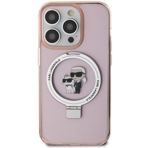 Etui Karl Lagerfeld Ring Stand Karl&Choupettte MagSafe do iPhone 15 Pro - różowe