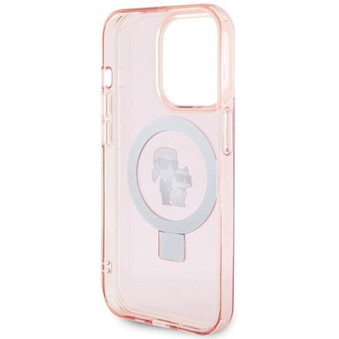 Etui Karl Lagerfeld Ring Stand Karl&Choupettte MagSafe do iPhone 15 Pro - różowe