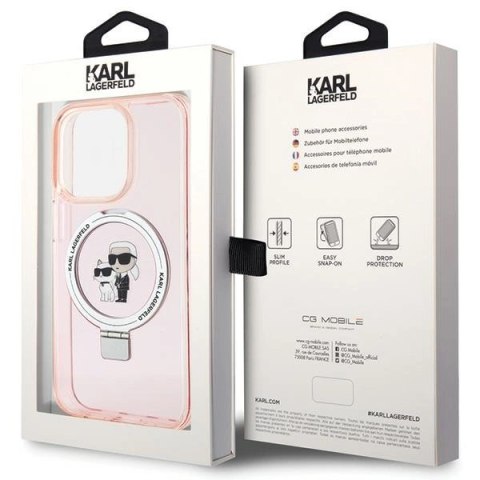 Etui Karl Lagerfeld Ring Stand Karl&Choupettte MagSafe do iPhone 15 Pro - różowe