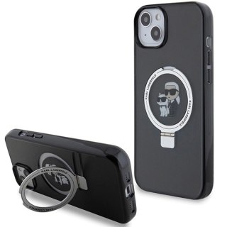 Etui Karl Lagerfeld Ring Stand Karl&Choupettte MagSafe do iPhone 15 - czarne