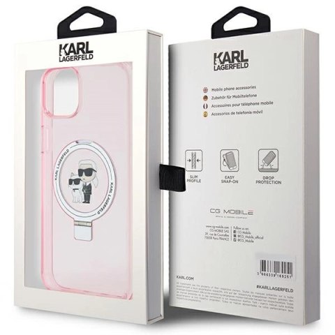 Etui Karl Lagerfeld Ring Stand Karl&Choupettte MagSafe do iPhone 15 - różowe Etui Karl Lagerfeld Ring Stand Karl&Choupettte MagSafe do iPhone 15 - różowe