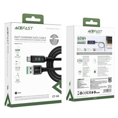 Kabel Acefast C7-04 USB-A USB-C 60W 1.2m z wyświetlaczem - czarny Kabel Acefast C7-04 USB-A USB-C 60W 1.2m z wyświetlaczem - czarny