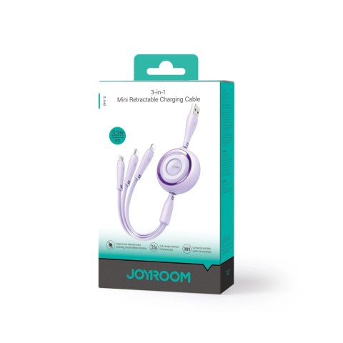Kabel Joyroom Colorful Series S-A40 zwijany 3w1 USB-A - USB-C / Lightning / micro USB 1m - fioletowy Kabel Joyroom Colorful Series S-A40 zwijany 3w1 USB-A - USB-C / Lightning / micro USB 1m - fioletowy