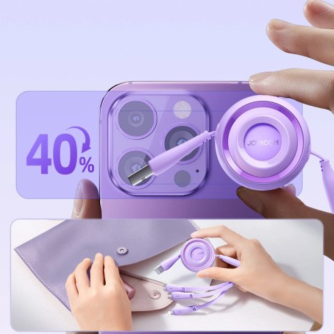 Kabel Joyroom Colorful Series S-A40 zwijany 3w1 USB-A - USB-C / Lightning / micro USB 1m - fioletowy Kabel Joyroom Colorful Series S-A40 zwijany 3w1 USB-A - USB-C / Lightning / micro USB 1m - fioletowy