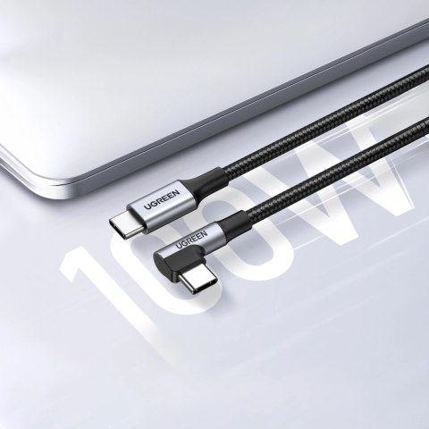 Kabel Ugreen US334 70645 USB-C (kątowy) / USB-C (prosty) 100W PD 2m - czarny Kabel Ugreen US334 70645 USB-C (kątowy) / USB-C (prosty) 100W PD 2m - czarny