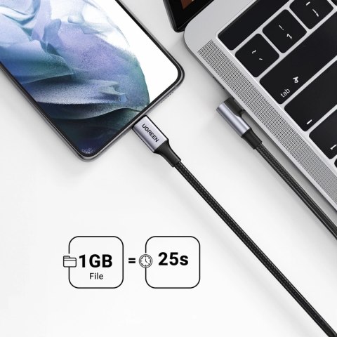 Kabel Ugreen US334 70645 USB-C (kątowy) / USB-C (prosty) 100W PD 2m - czarny Kabel Ugreen US334 70645 USB-C (kątowy) / USB-C (prosty) 100W PD 2m - czarny