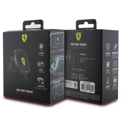 Ładowarka samochodowa Ferrari 2023 Collection MagSafe indukcyjna 15W do kratki nawiewu - czarna Ładowarka samochodowa Ferrari 2023 Collection MagSafe indukcyjna 15W do kratki nawiewu - czarna