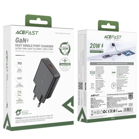 Ładowarka sieciowa Acefast A65 PD 20W GaN USB-C ultra slim - czarna
