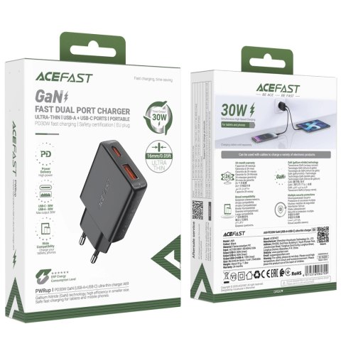 Ładowarka sieciowa Acefast A69 PD 30W GaN USB-A USB-C ultra slim- czarna Ładowarka sieciowa Acefast A69 PD 30W GaN USB-A USB-C ultra slim- czarna