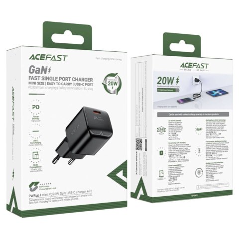 Ładowarka sieciowa Acefast A73 Mini PD 20W GaN USB-C - czarna Ładowarka sieciowa Acefast A73 Mini PD 20W GaN USB-C - czarna