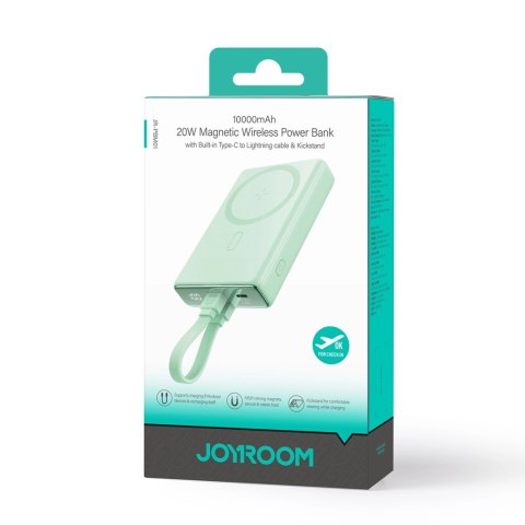 Powerbank Joyroom JR-PBM01 magnetyczny 10000mAh 20W z podstawką + kabel Lightning - USB-C - zielony