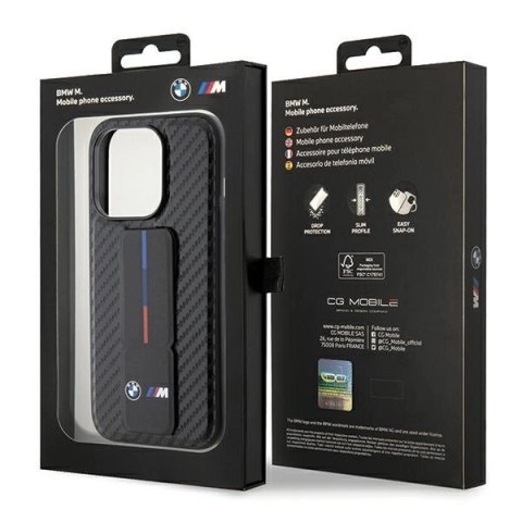 Etui BMW Grip Stand Smooth & Carbon na iPhone 15 Pro - czarne Etui BMW Grip Stand Smooth & Carbon na iPhone 15 Pro - czarne
