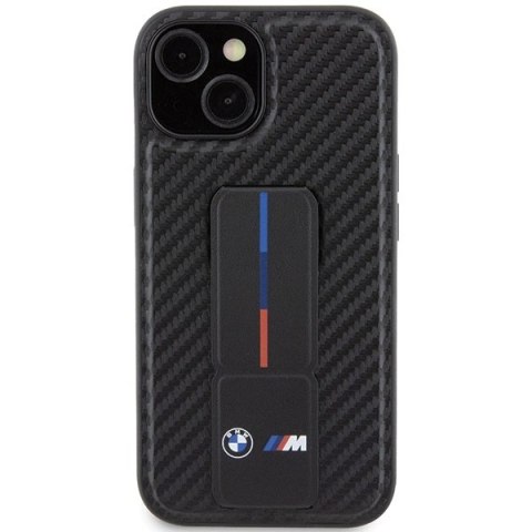 Etui BMW Grip Stand Smooth & Carbon na iPhone 15 - czarne Etui BMW Grip Stand Smooth & Carbon na iPhone 15 - czarne