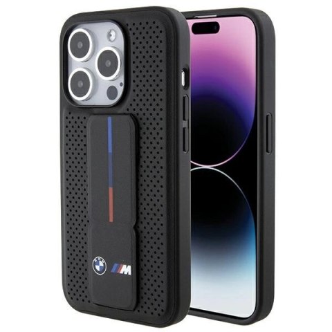 Etui BMW Grip Stand Smooth & Perforated na iPhone 15 Pro Max - czarne Etui BMW Grip Stand Smooth & Perforated na iPhone 15 Pro Max - czarne