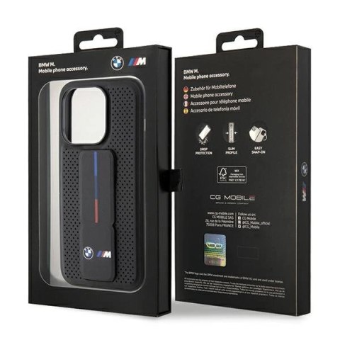 Etui BMW Grip Stand Smooth & Perforated na iPhone 15 Pro - czarne Etui BMW Grip Stand Smooth & Perforated na iPhone 15 Pro - czarne