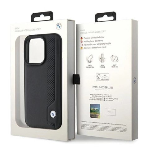 Etui BMW Leather Blue Dots na iPhone 15 Pro - czarne Etui BMW Leather Blue Dots na iPhone 15 Pro - czarne