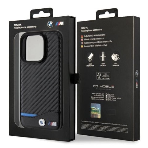 Etui BMW Leather Carbon MagSafe na iPhone 15 Pro Max - czarne Etui BMW Leather Carbon MagSafe na iPhone 15 Pro Max - czarne