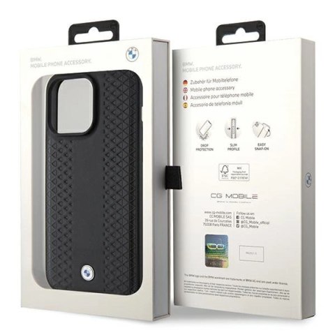 Etui BMW Leather Diamond Pattern na iPhone 15 Pro - czarne Etui BMW Leather Diamond Pattern na iPhone 15 Pro - czarne