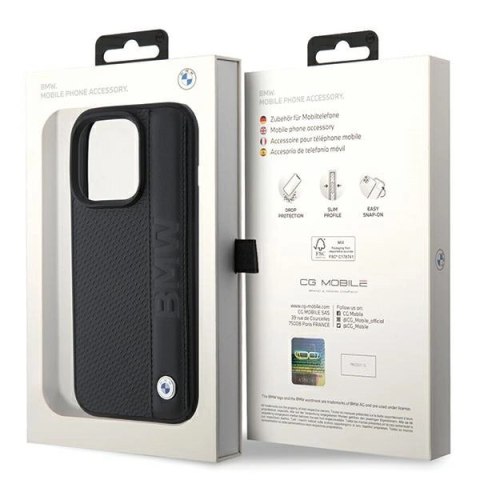 Etui BMW Leather Textured & Stripe na iPhone 15 Pro Max - czarne