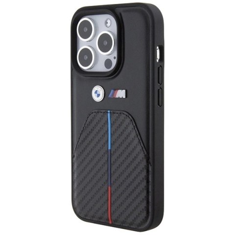Etui BMW Stamped Tricolor Stripe na iPhone 15 Pro - czarne Etui BMW Stamped Tricolor Stripe na iPhone 15 Pro - czarne