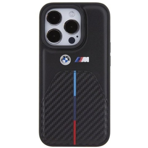 Etui BMW Stamped Tricolor Stripe na iPhone 15 Pro - czarne Etui BMW Stamped Tricolor Stripe na iPhone 15 Pro - czarne