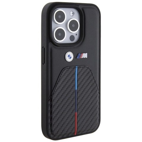 Etui BMW Stamped Tricolor Stripe na iPhone 15 Pro - czarne Etui BMW Stamped Tricolor Stripe na iPhone 15 Pro - czarne