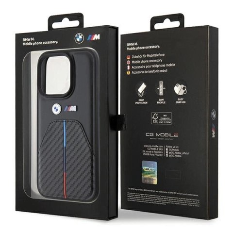 Etui BMW Stamped Tricolor Stripe na iPhone 15 Pro - czarne Etui BMW Stamped Tricolor Stripe na iPhone 15 Pro - czarne
