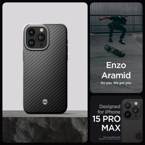 Etui Spigen Enzo Aramid Mag z MagSafe na iPhone 15 Pro Max - matowo-czarne Etui Spigen Enzo Aramid Mag z MagSafe na iPhone 15 Pro Max - matowo-czarne