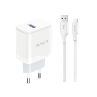 Ładowarka Dudao A20EU sieciowa USB-A 18W - biała + kabel USB-A - USB-C