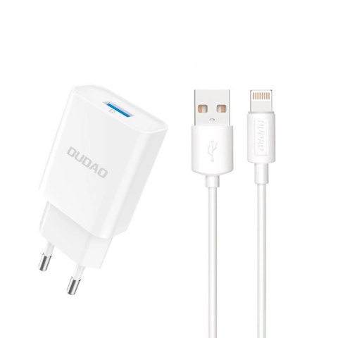 Ładowarka sieciowa Dudao A4EU USB-A 2.1A - biała + kabel USB-A - Lightning Ładowarka sieciowa Dudao A4EU USB-A 2.1A - biała + kabel USB-A - Lightning