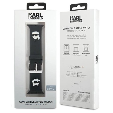 Pasek Karl Lagerfeld 3D Rubber Karl&Choupette Heads na Apple Watch 38/40/41mm - czarny Pasek Karl Lagerfeld 3D Rubber Karl&Choupette Heads na Apple Watch 38/40/41mm - czarny