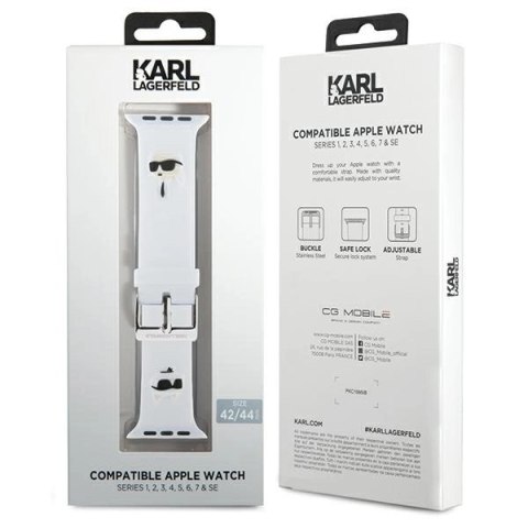 Pasek Karl Lagerfeld 3D Rubber Karl&Choupette Heads na Apple Watch 42/44/45/49mm - biały Pasek Karl Lagerfeld 3D Rubber Karl&Choupette Heads na Apple Watch 42/44/45/49mm - biały