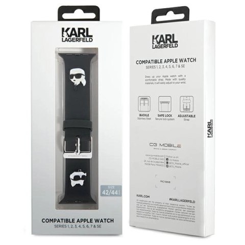 Pasek Karl Lagerfeld 3D Rubber Karl&Choupette Heads na Apple Watch 42/44/45/49mm - czarny Pasek Karl Lagerfeld 3D Rubber Karl&Choupette Heads na Apple Watch 42/44/45/49mm - czarny