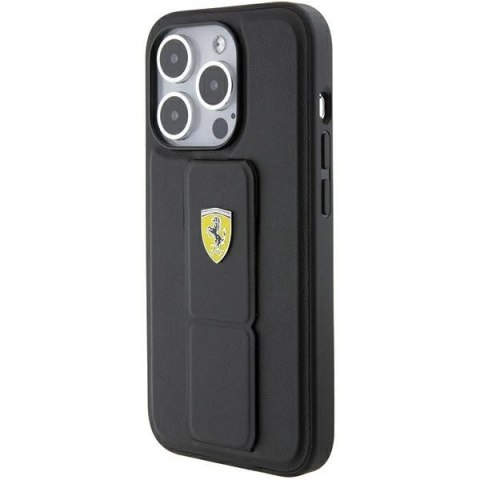 Etui Ferrari Grip Stand Metal Logo na iPhone 15 Pro - czarne Etui Ferrari Grip Stand Metal Logo na iPhone 15 Pro - czarne