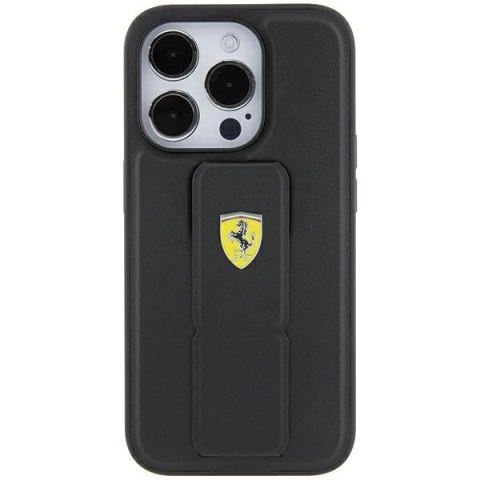 Etui Ferrari Grip Stand Metal Logo na iPhone 15 Pro - czarne Etui Ferrari Grip Stand Metal Logo na iPhone 15 Pro - czarne