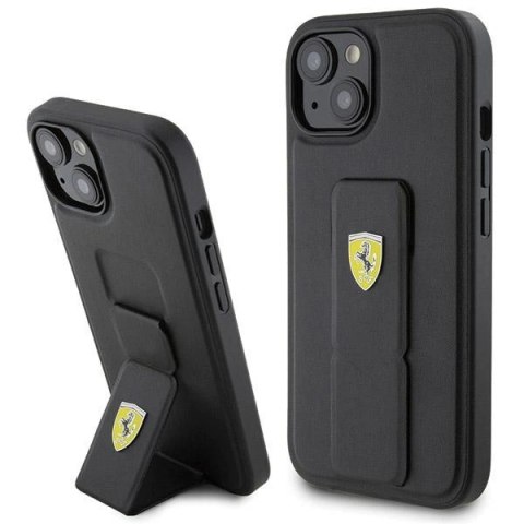 Etui Ferrari Grip Stand Metal Logo na iPhone 15 - czarne Etui Ferrari Grip Stand Metal Logo na iPhone 15 - czarne