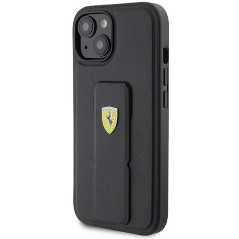 Etui Ferrari Grip Stand Metal Logo na iPhone 15 - czarne Etui Ferrari Grip Stand Metal Logo na iPhone 15 - czarne