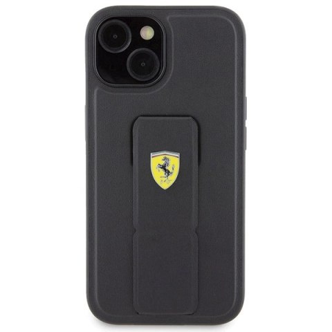 Etui Ferrari Grip Stand Metal Logo na iPhone 15 - czarne Etui Ferrari Grip Stand Metal Logo na iPhone 15 - czarne