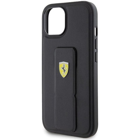 Etui Ferrari Grip Stand Metal Logo na iPhone 15 - czarne Etui Ferrari Grip Stand Metal Logo na iPhone 15 - czarne