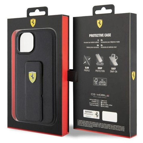 Etui Ferrari Grip Stand Metal Logo na iPhone 15 - czarne Etui Ferrari Grip Stand Metal Logo na iPhone 15 - czarne