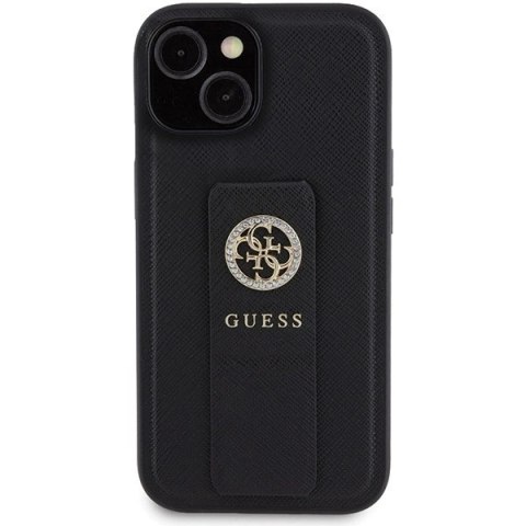 Etui Guess Grip Stand 4G Saffiano Strass na iPhone 15 - czarne