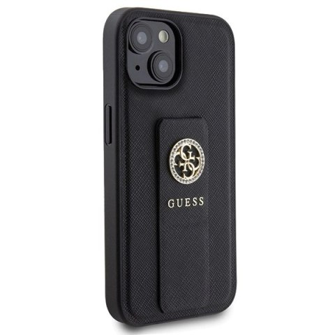 Etui Guess Grip Stand 4G Saffiano Strass na iPhone 15 - czarne